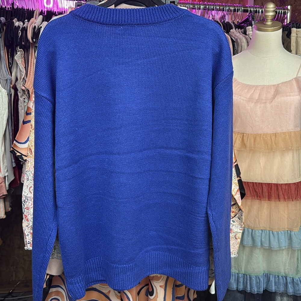 883. Hem & Thread Cobalt Blue Weekend Crew Neck Sweater Pullover New Item NWT - Picture 7 of 7
